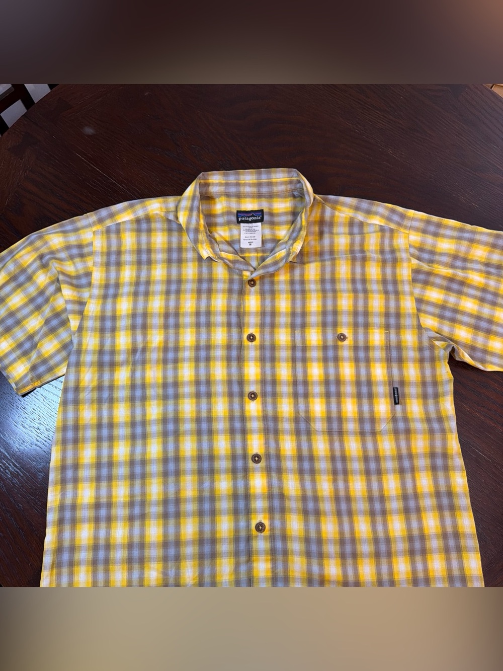 Patagonia Yellow and Gray Plaid Casual Button-Down Shirt
